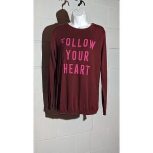 Old Navy Burgundy Pink Follow Your Heart Long Sleeve Knit Top Medium